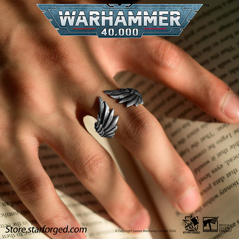Starforged Warhammer 40K Blood Angel The Great Angel Wing Ring of Sanguinius Sterling Silver Jewelry - Image 2