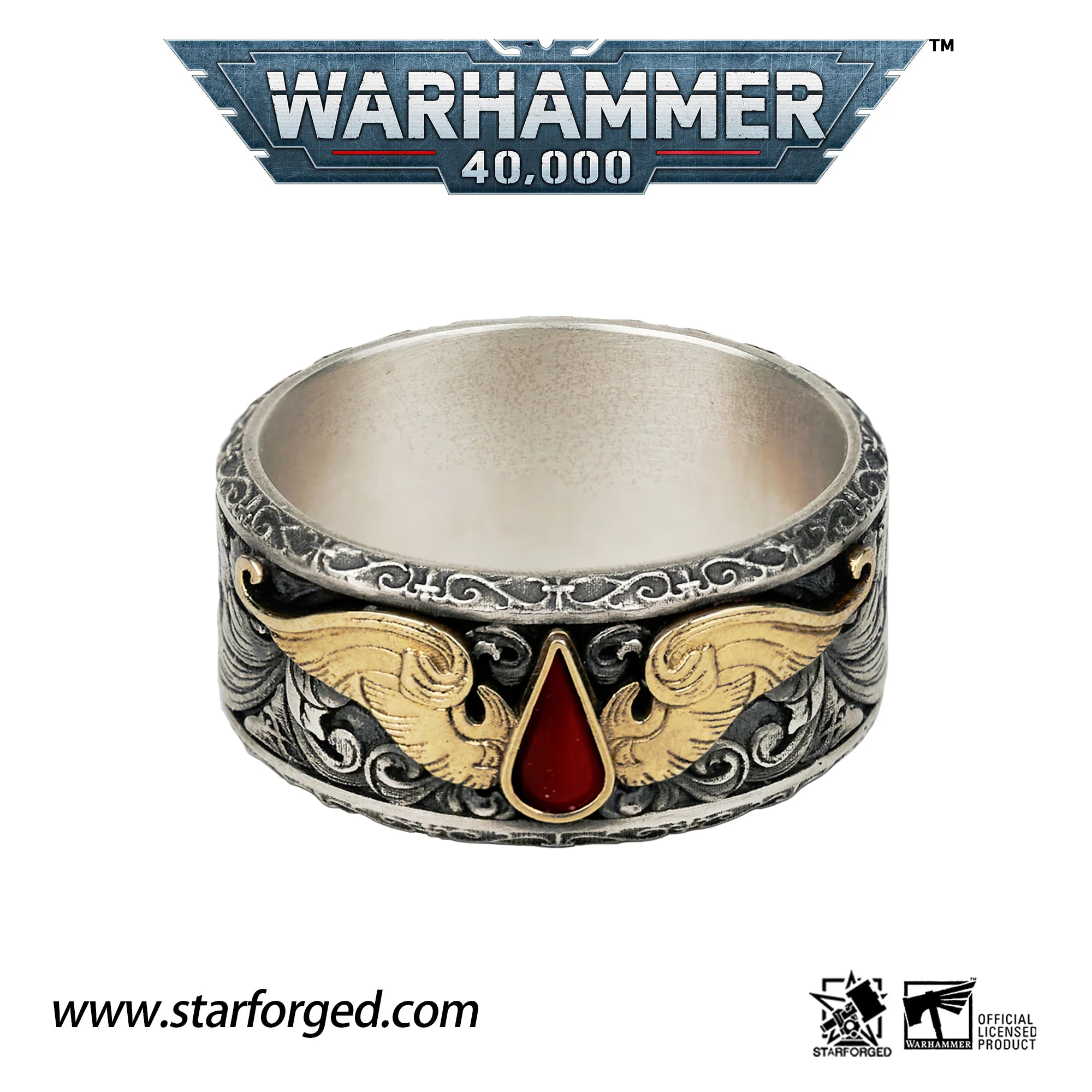 Starforged Warhammer 40K Blood Angels of Sanguinius Space Marines Men's Fashion Jewelry Gold Rings