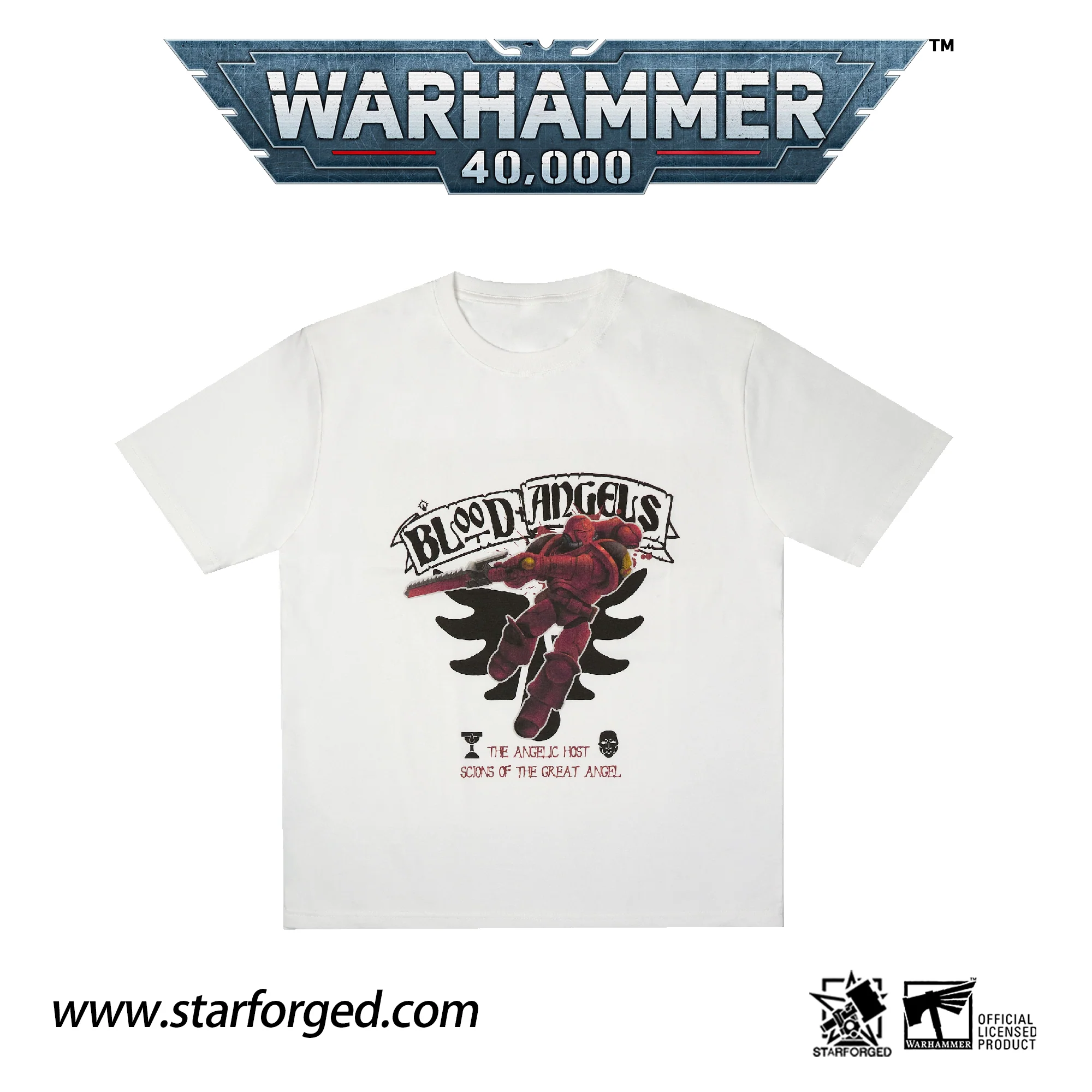 Warhammer 40K Themed T-Shirt Blood Angels 9th Legion White Short Sleeve